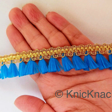 Blue Tassels Trim, Gold Fringe Trim, Beaded Trim